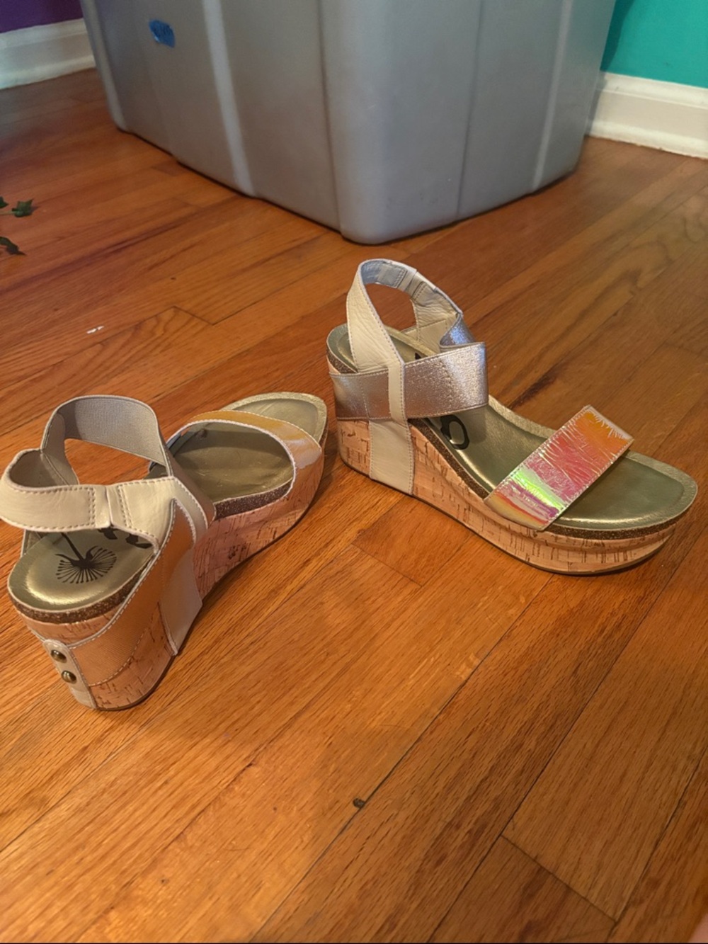 Iridescent Strap Cork Wedge Sandals